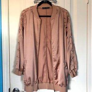 Rose gold long bomber jacket